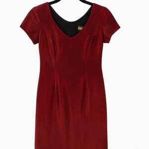 Virgo II Vintage Dark Red Lined Short Sleeve Dress Black Velvet Polka Dot Size 8